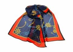 Marinas Desen Lacivert Polyester Fular